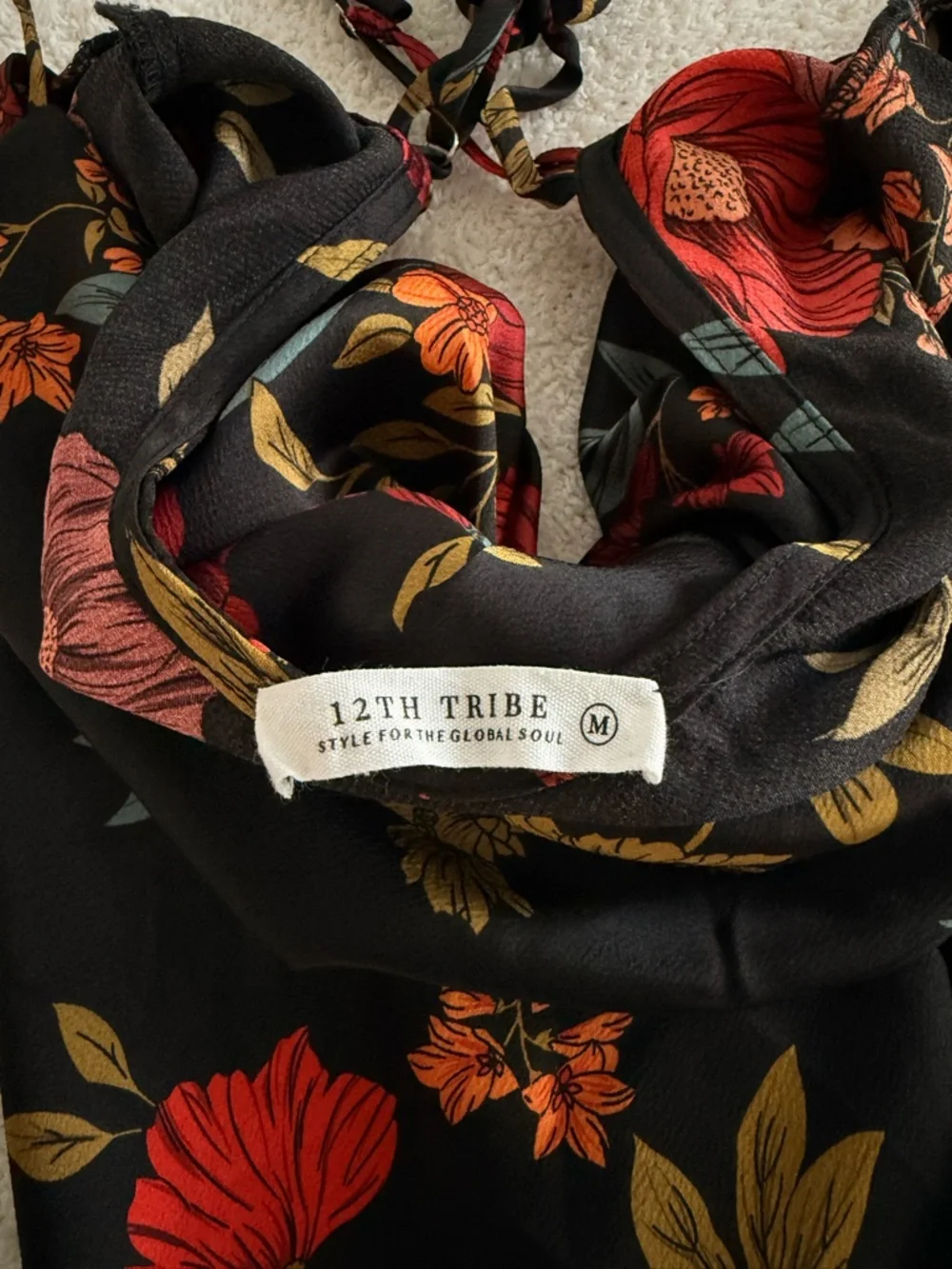 12th Tribe NEVER WORN - Black Midi Slip Dress with Red & Gold Floral Print - Picture 3 of 3